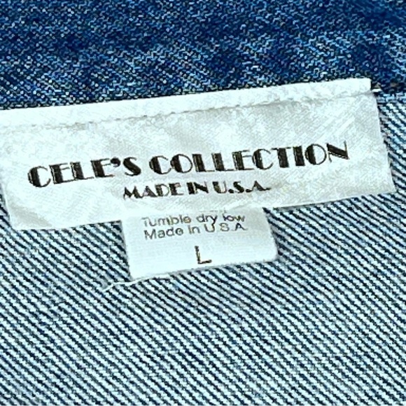 VTG CELE'S COLLECTION Silver Stud Denim Fringe Poncho Jacket Women's Size L - Picture 15 of 16